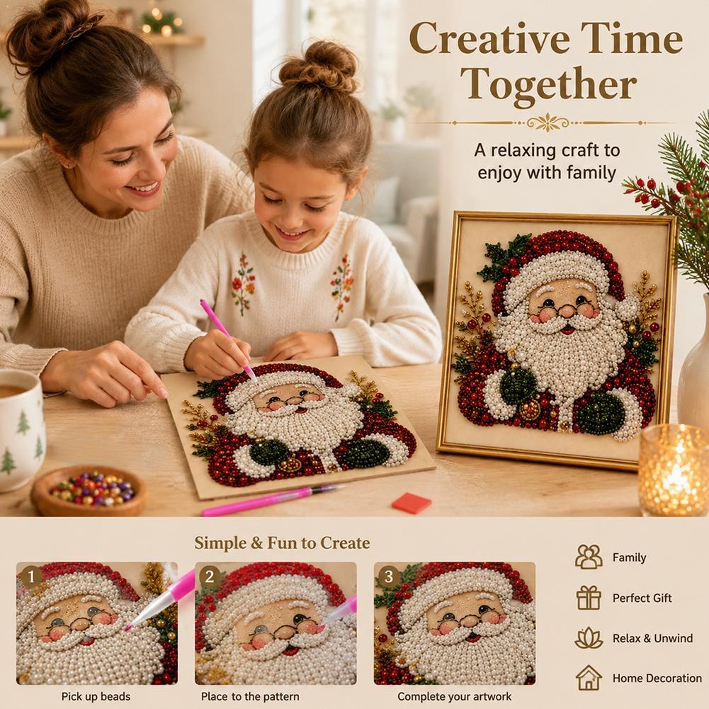 Embroidery Xmas - ชุดงานฝีมือ DIY ภาพปักลูกปัดรูปซานตาคลอสคริสต์มาส พร้อมกรอบตกแต่งผนัง ของขวัญคริสต์มาสสำหรับเด็กและผู้ใหญ่