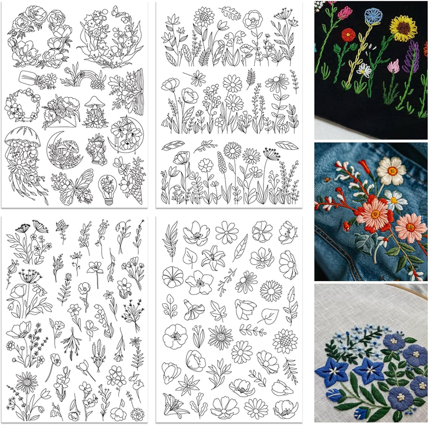Embroidery Design Patterns Flowers - ORIGACH แผ่นรองลายปักละลายน้ำได้ 4 แผ่น - ลายพิมพ์สำเร็จรูป
