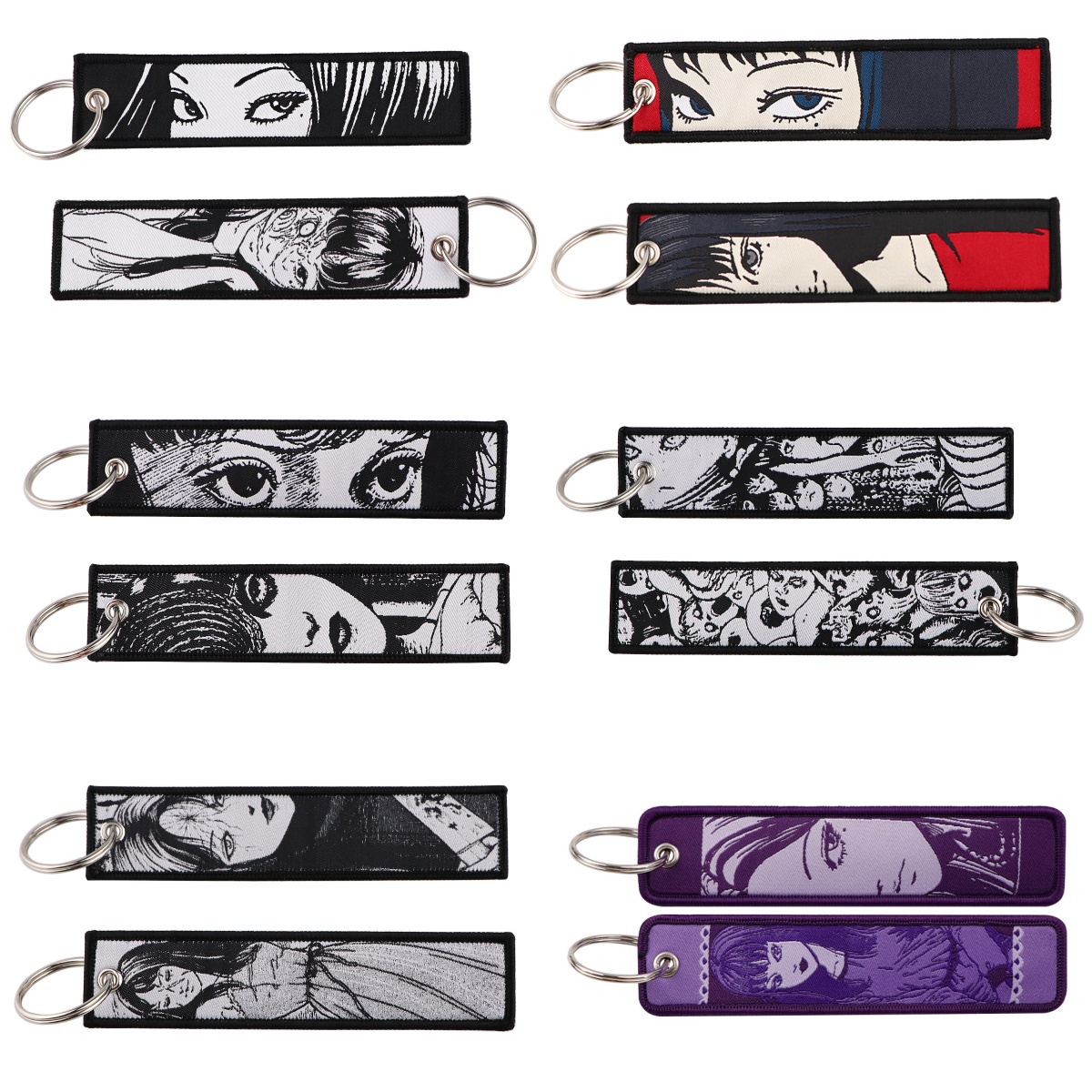 Embroidery Frame - พวงกุญแจปักลายการ์ตูนผู้หญิงแนวสยองขวัญสไตล์เรโทร 1 ชิ้น พร้อมห่วงโลหะสำหรับตกแต่งกระเป๋าเป้และกระเป๋าอื่นๆ