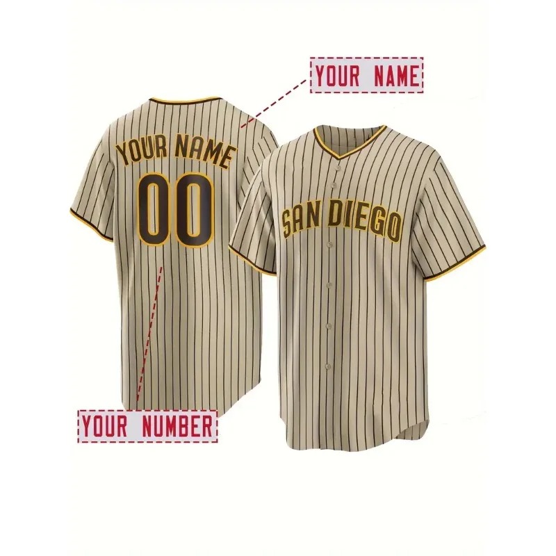 Embroidery Name - CUSTOM ชื่อและหมายเลขผู้ชายเย็บปักถักร้อยเบสบอลซานดิเอโกส่วนบุคคลแขนสั้นปุ่มลง Breathable DIY เสื้อ