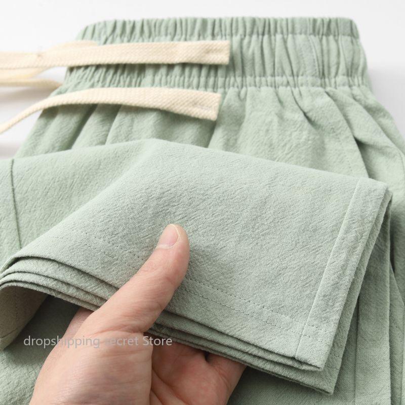 Linen Fabric Natural - ฤดูร้อน Mint สีเขียวผ้าฝ้ายและผ้าลินินกางเกงกีฬาสําหรับผู้ชายผู้หญิงหลวมและสบายๆขาตรง Sweatpants สําหรับฤดูใบไม้ร่วง