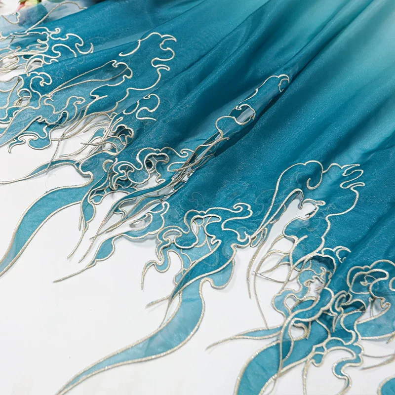 Embroidery Wedding - ผ้าปักลายดอกบัวแบบจีนไล่เฉดสี สำหรับงาน DIY ชุดฮั่นฝู กระโปรง ชุดแสดงบนเวที