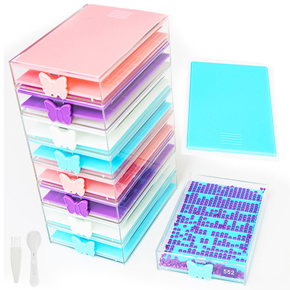 Embroidery Kit Starter - ใหม่เพชรจิตรกรรมเครื่องมือถาดพร้อมฝาปิด,แปรงและช้อน 5D DIY เย็บปักถักร้อยเพชรอุปกรณ์เสริมลูกปัดคอนเทนเนอร์ถาด