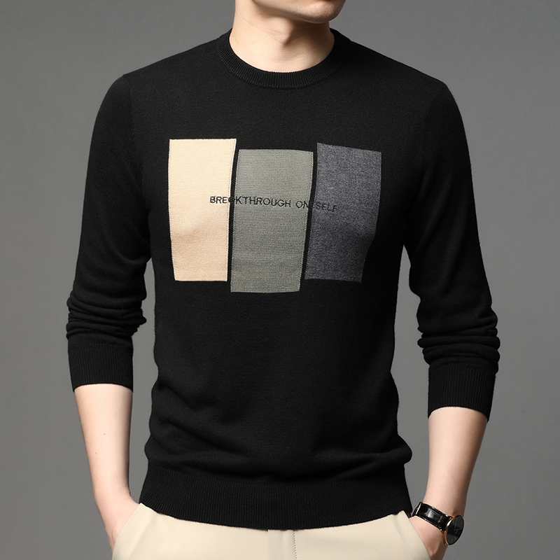 Embroidery Font - เสื้อสเวตเตอร์ถักผ้าแจ็คการ์ดของผู้ชายเสื้อสวมหัวลำลองให้ความอบอุ่นหนาใหม่2024ฤดูใบไม้ร่วงและฤดูหนาว