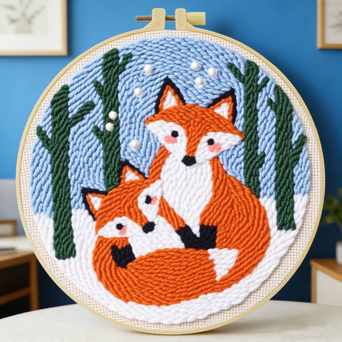 Printed Embroidery Kit - ชุดปักลายสัตว์ ขนาด 20x20 ซม./7.87 นิ้ว ลายสุนัขจิ้งจอก