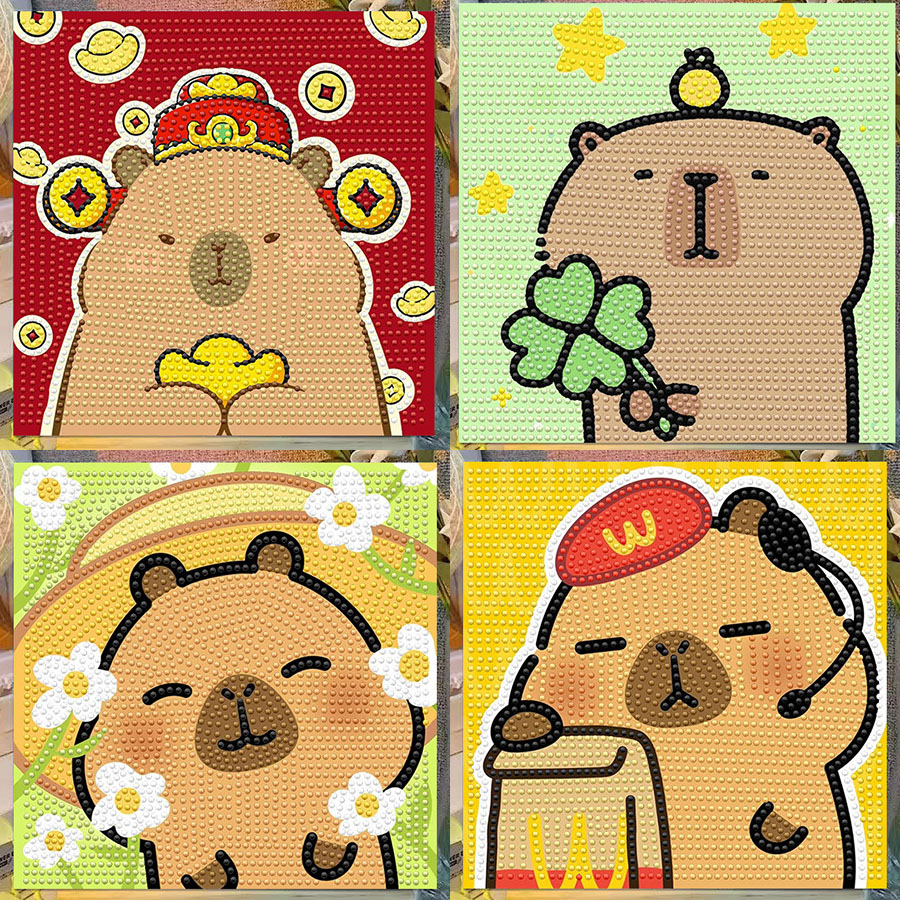 Embroidery Frame - ภาพวาดตกแต่งคริสตัลเพชรลายการ์ตูนคาปิบารา พร้อมกรอบ ภาพวาดศิลปะ 5D ชุดปักครอสติช DIY