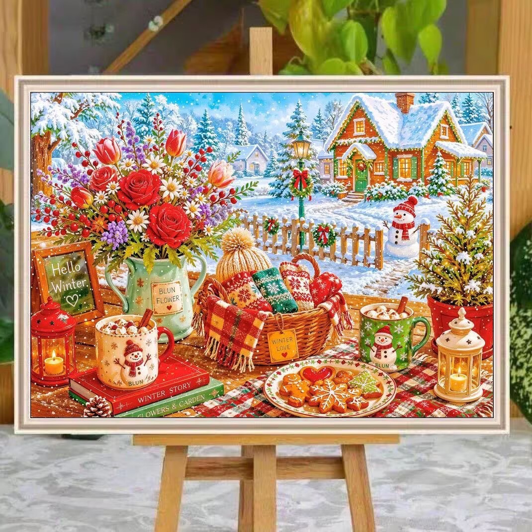 Embroidery Tas - ชุดงานปักครอสสติชลายฤดูหนาว 9CT 14ct พร้อมอุปกรณ์งานฝีมือ DIY พร้อมเข็มและด้าย