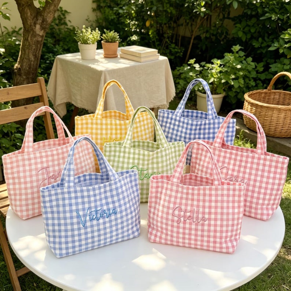 กระเป๋าผ้าลายตารางปักชื่อ/ข้อค - Embroidery Name บทวิจารณ์และราคา
