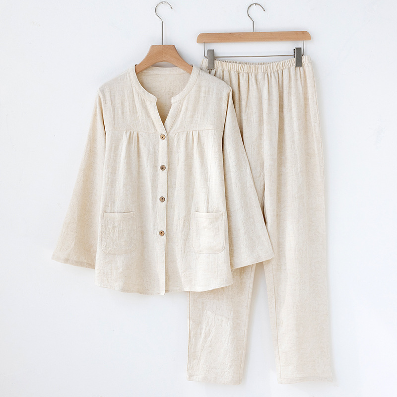 ชุดนอนผู้หญิงสไตล์ญี่ปุ่น คอวี - Linen Fabric Natural บทวิจารณ์และราคา